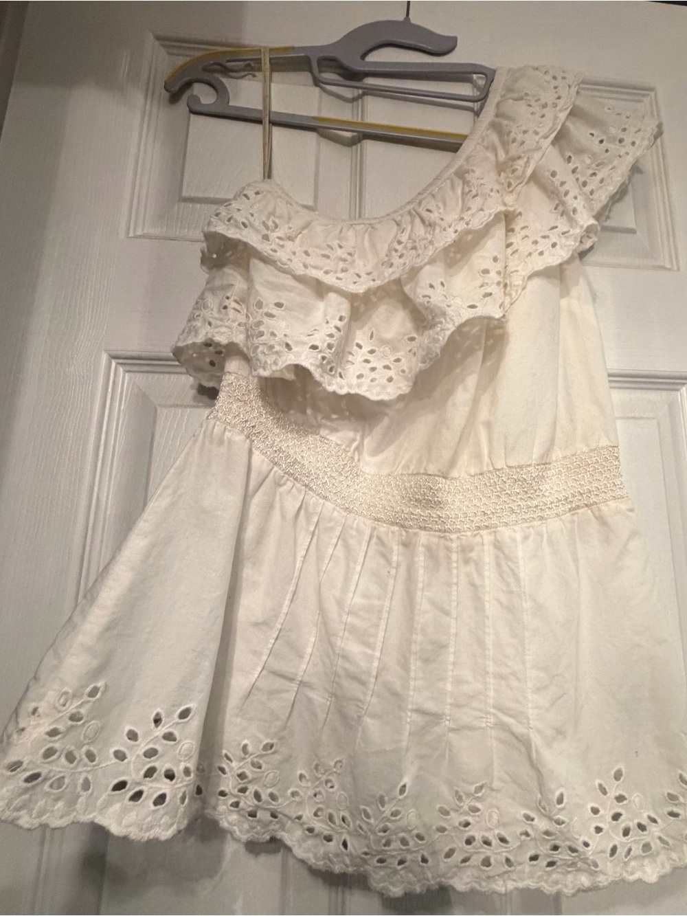 Jessica Simpson White Eyelet One Shoulder Ruffle Top